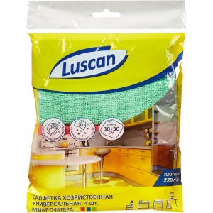 Салфетка хозяйственная Luscan (30х30см) микрофибра 220 г/кв.м, 4шт.