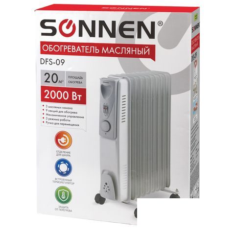 Радиатор масляный Sonnen DFS-09, 2000Вт, белый (453499)