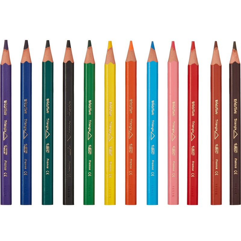 Карандаши цветные 12 цветов BIC Kids Evolution Triangle (L=175мм, D=10мм, d=4.3мм, 3гр, пластик) картонная упаковка (8297356), 1536 уп.