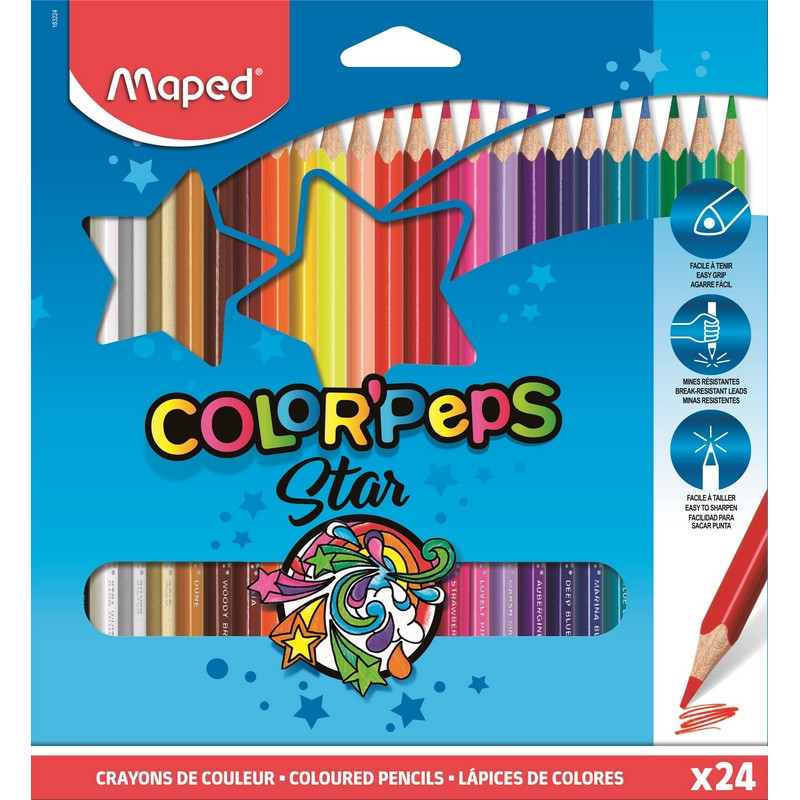 Карандаши цветные 24 цвета Maped Color'Peps (L=175мм, D=7мм, d=2.9мм, 3гр) картонная упаковка (183224), 72 уп.