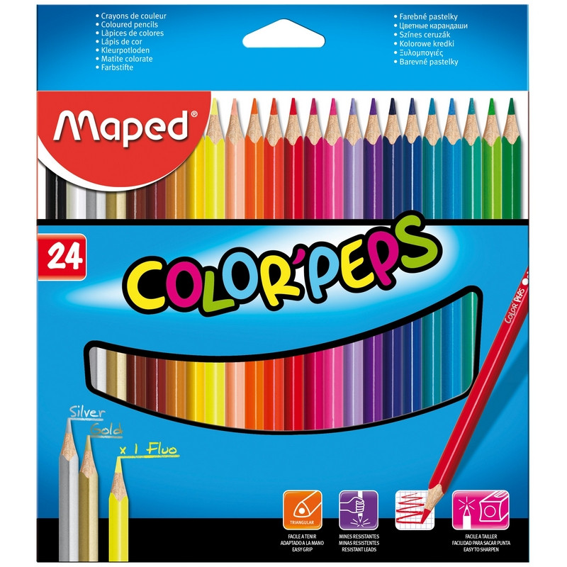 Карандаши цветные 24 цвета Maped Color'Peps (L=175мм, D=7мм, d=2.9мм, 3гр) картонная упаковка (183224), 72 уп.