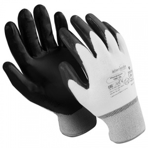 Перчатки защитные нейлоновые Manipula "Микронит", нитриловое покрытие (облив), размер 10 (XL), белые/черные, 1 пара (TNI-14)