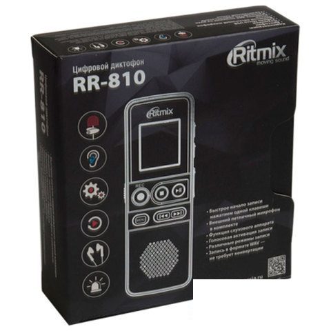 Диктофон цифровой Ritmix RR-810, 8Gb, черный (15118209)