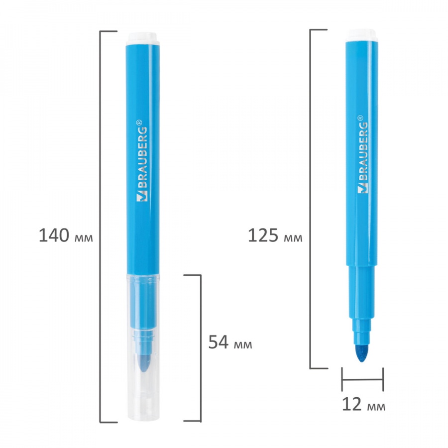 Набор фломастеров 12 цветов Brauberg Premium (линия 1мм, смываемые, утолщенные) ПВХ-упаковка