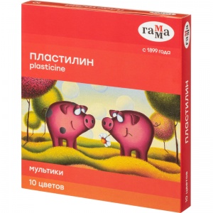 Пластилин 10 цветов Гамма "Мультики", 200г со стеком (280017, 281017)