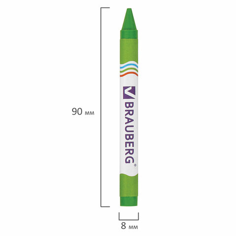 Карандаши восковые 12 цветов Brauberg (D=8мм, круглые) (222962)