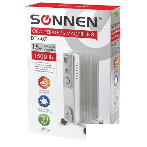 Радиатор масляный Sonnen DFS-07, 1500Вт, белый (453498)