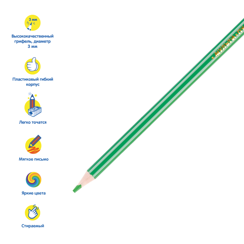 Карандаши цветные 12 цветов Мульти-Пульти &quot;Енот в Венеции&quot; (L=190мм, D=7мм, d=3мм, с ластиком, пластик) картон (CP_19844)