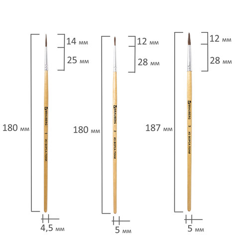 Набор кистей Brauberg, пони, круглые №1,2,3,4,5, блистер, 5шт. (200222)