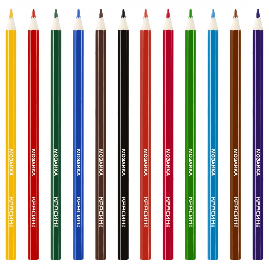 Карандаши цветные 12 цветов Красин &quot;Мозаика&quot; (L=176мм, d=2.65мм, шестигранные) картон, европодвес (КР-120300)