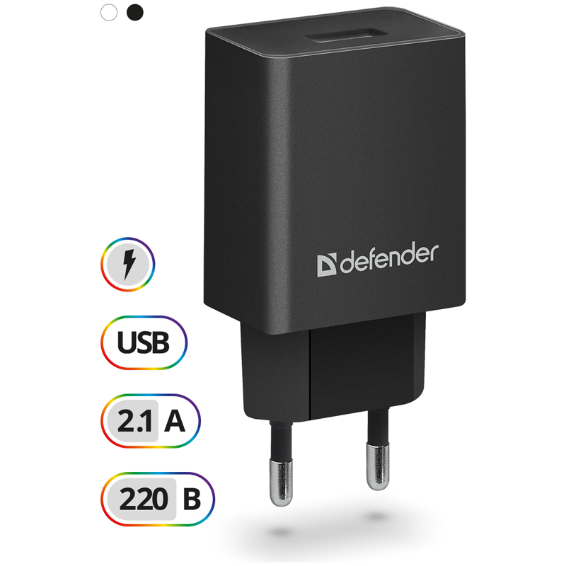 Сетевое зарядное устройство Defender EPA-10, 1хUSB, ток 2.1А, черный (83572)