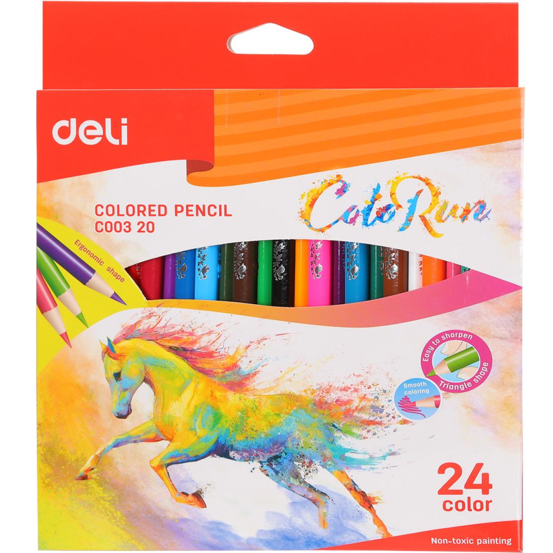 Карандаши цветные 24 цвета Deli ColoRun (L=175мм, 3гр) (EC00320), 2880 уп.