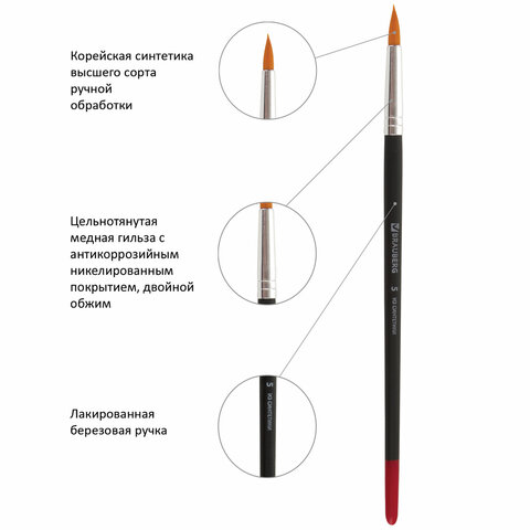 Набор кистей Brauberg, синтетика, круглые №1,2,3,4,5, блистер 5шт. (200218)