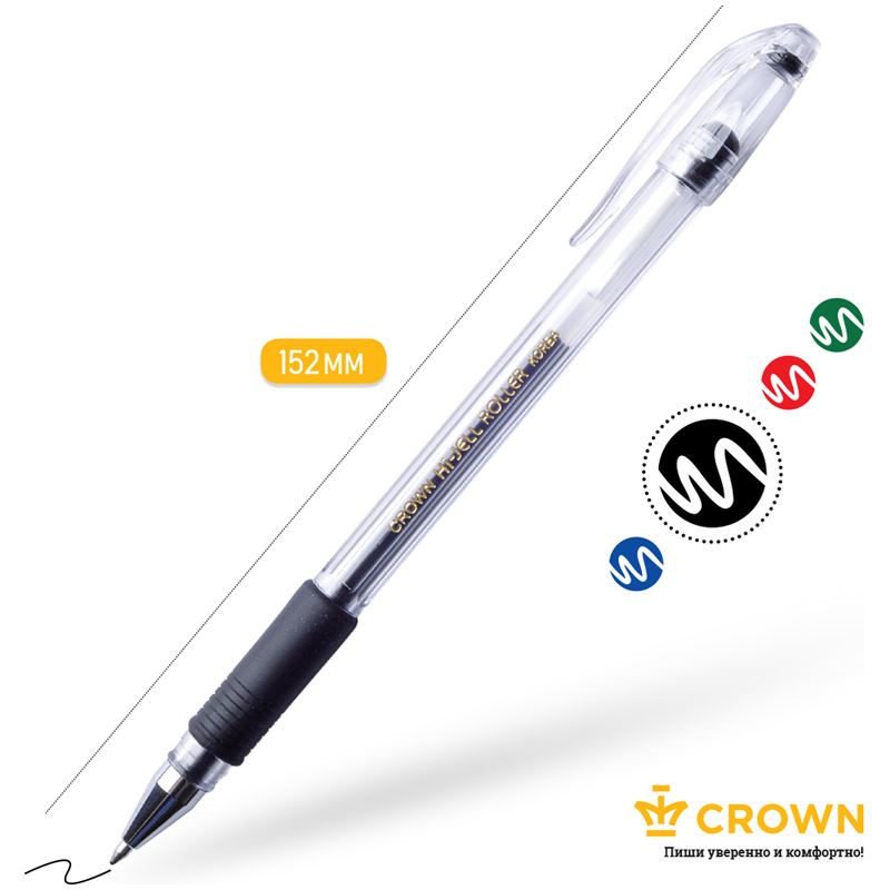 Ручка гелевая Crown Hi-Jell Grip (0.35мм, черная, грип) (HJR-500RB)