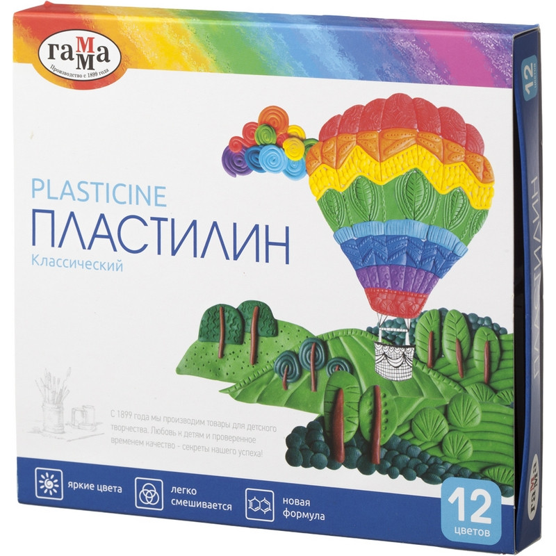 Пластилин 12 цветов Гамма &quot;Классический&quot;, 240г со стеком, картон (281033)