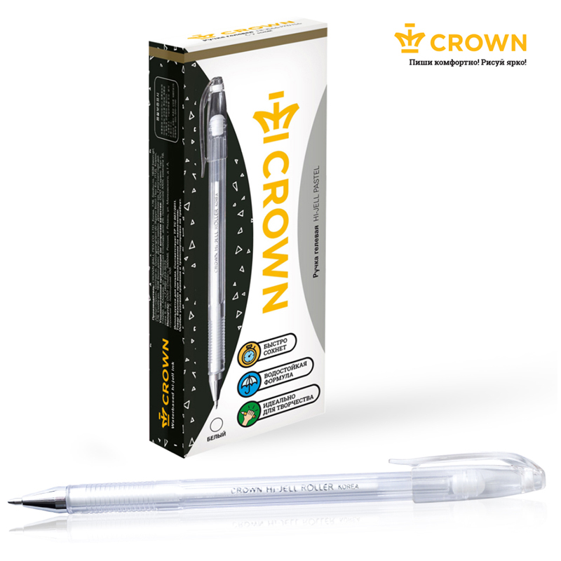 Ручка гелевая Crown Hi-Jell Pastel (0.5мм, белая пастель) 1шт. (HJR-500P)