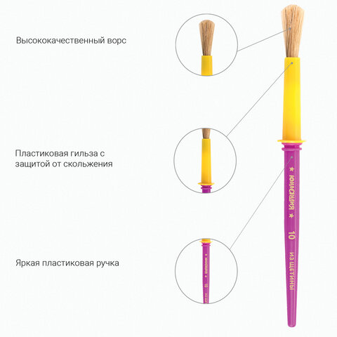 Набор кистей Юнландия, щетина, круглая, №10,12, 2шт., 5 уп. (200884)