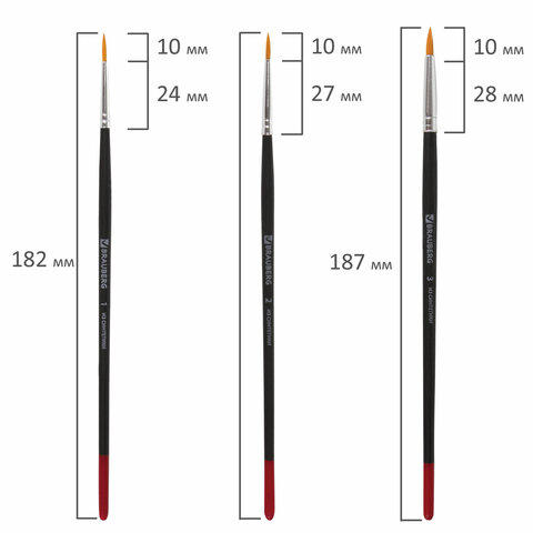 Набор кистей Brauberg, синтетика, круглые №1,2,3,4,5, блистер 5шт. (200218)