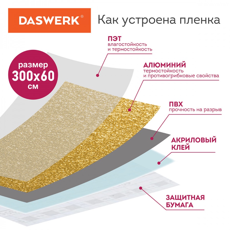 Пленка защитная самоклеящаяся Daswerk, алюминиевая фольга, 0,6х3м, золото, узор, 2шт. (607847)